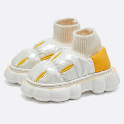 Down Cloth Platform Cotton Slippers Women Winter Indoor Outdoor Shoes Waterproof Warm Plush Home Wrapped Heel Shoes