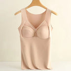 Women's Winter Thermal Underwear Seamless Top Velvet Sleeveless Warm Vest With Cup Thermal Clothing