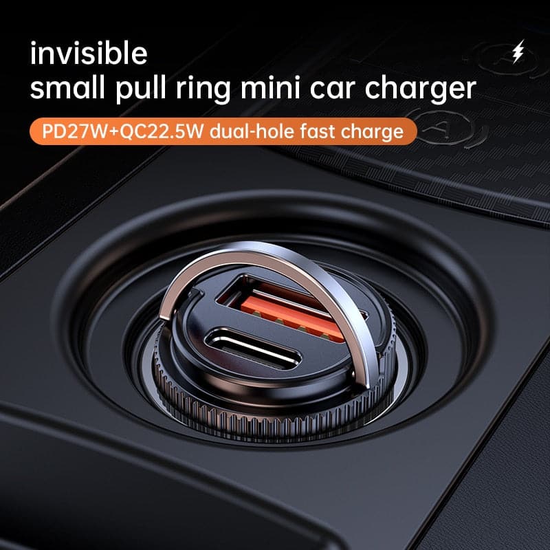 Car Charger Quick Charge QC 3.0 Mini Alloy Fast Charging Car Charger Alloy Flush Fit Pull Ring
