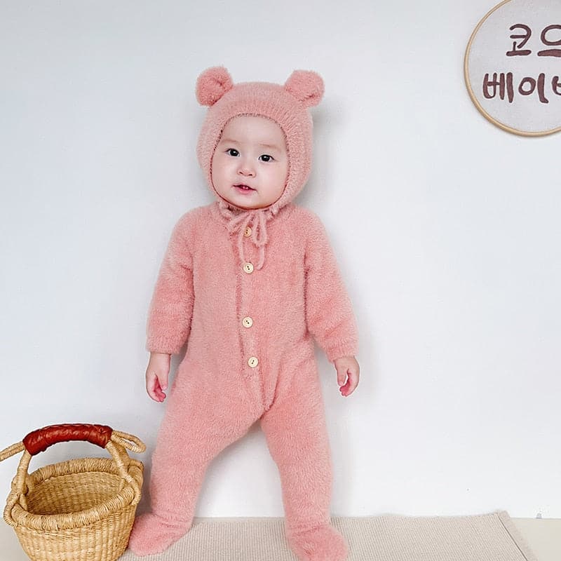 TK Baby Boys Girls Winter Bear Clothes Warm Baby Romper with Hat Cute Sweet Jumpsuit Cute Sweet Lovely Baby Outfit