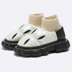 Down Cloth Platform Cotton Slippers Women Winter Indoor Outdoor Shoes Waterproof Warm Plush Home Wrapped Heel Shoes