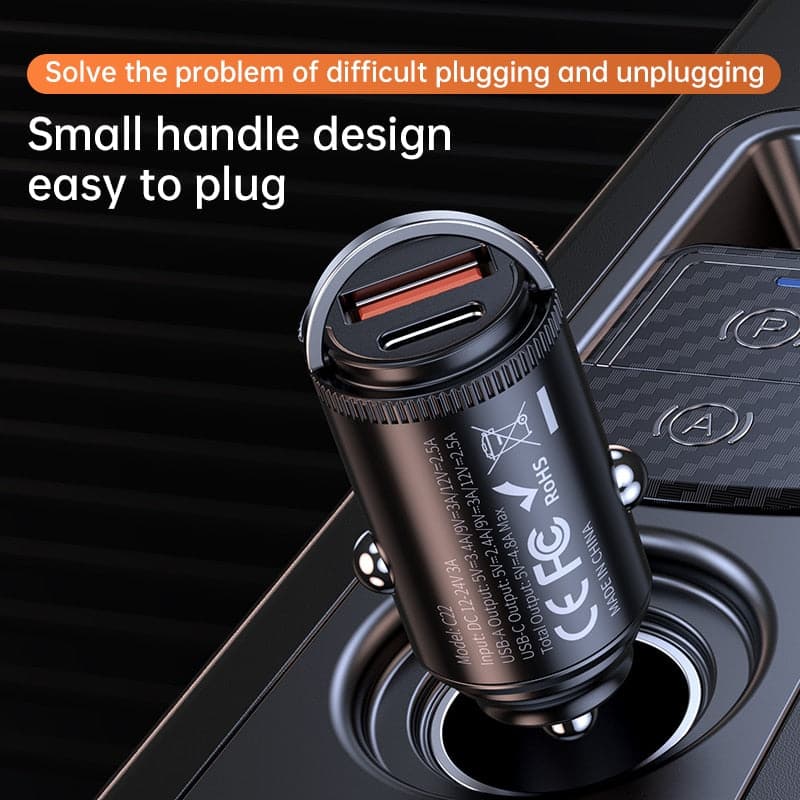 Car Charger Quick Charge QC 3.0 Mini Alloy Fast Charging Car Charger Alloy Flush Fit Pull Ring