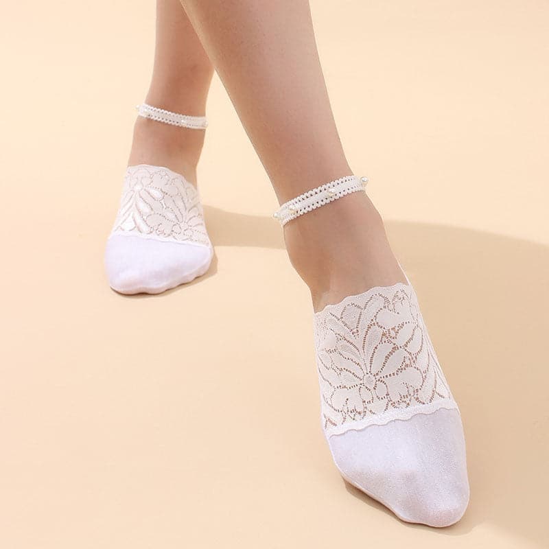 Women Socks Breathable Short Socks Thin Boat Focks Pearl Floral Focks Lace Ankle Socks For Spring New High Quality For Girls