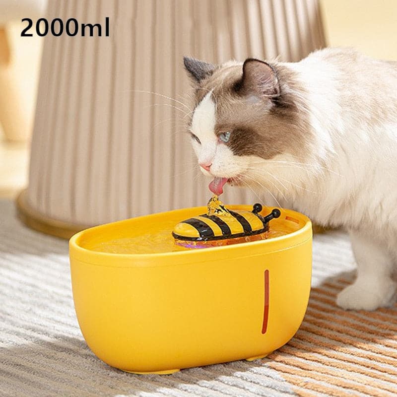 2L Pet Water Fountain Honey Bee Cat Water Dispenser Auto Feeder for Cat Fountain Recirculate Filtring Drinker for Cats Supplies
