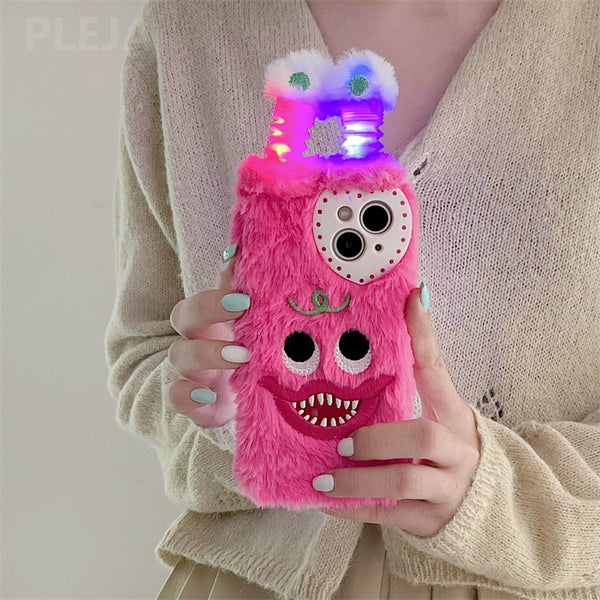 Cute Glowing Lighting Furry Monster Phone Case for iPhone 14 13 12 11 Pro Max