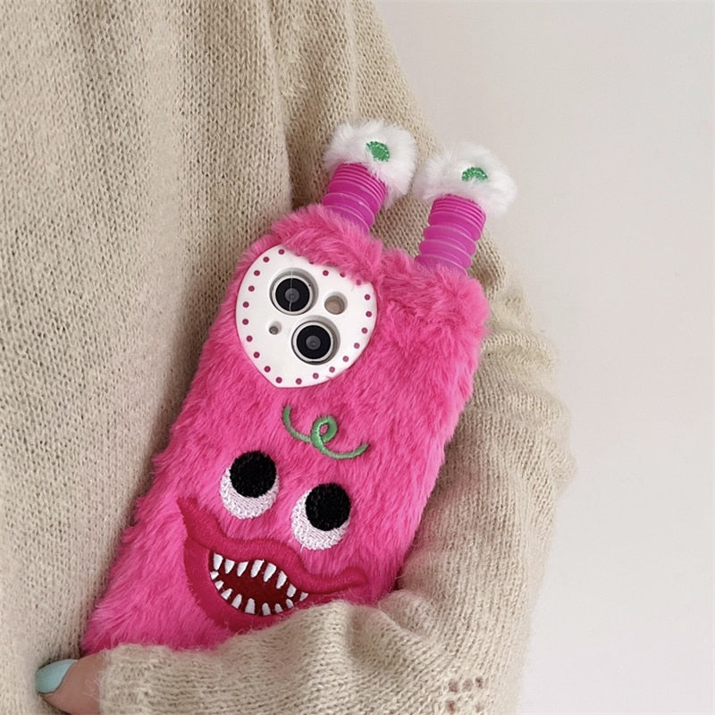 Cute Glowing Lighting Furry Monster Phone Case for iPhone 14 13 12 11 Pro Max