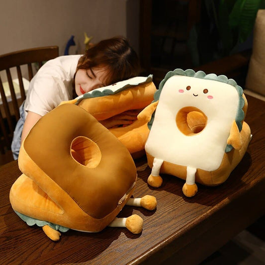 Cartoon Ice Silk Double-hole Nap Pillow With Hole Breathable Office Lunch Break Artifact Multi-functional Four-season Universal