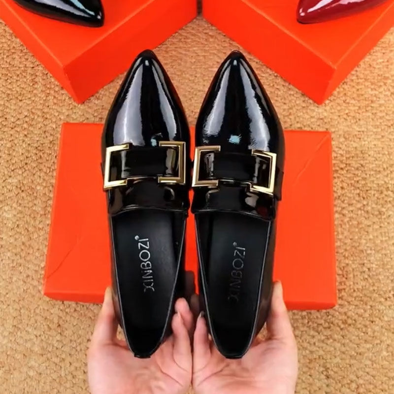 Patent Leather Shoes Pointed Stubby Heels Fashion Women Deep High Heels