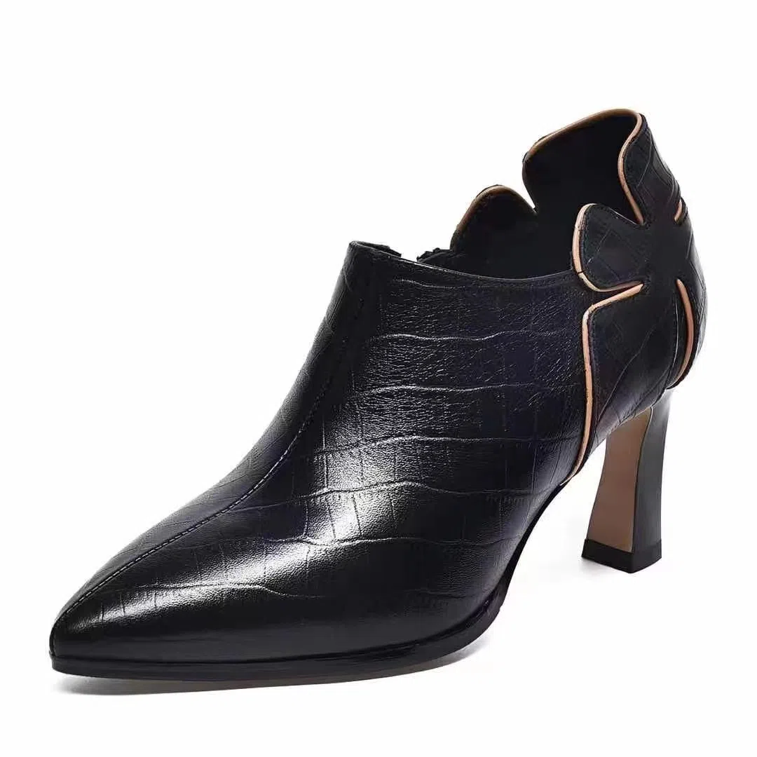 PU Leather Boots Pointed Toe Autumn Buckle High Heel Ankle Boots for Women Pumps Shoes