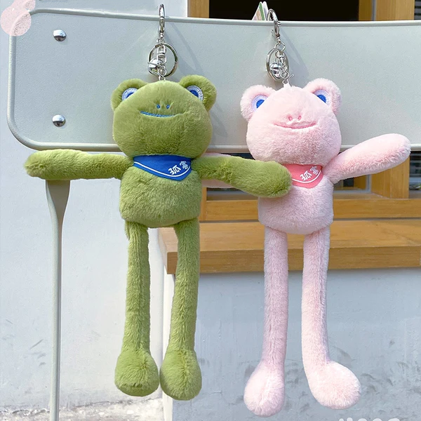 Funny Pulling Long Ears Long Legs Frogs Soft Stuffed Toys Car Key Chain Schoolbag Pendant Plush Doll Gifts for Girls