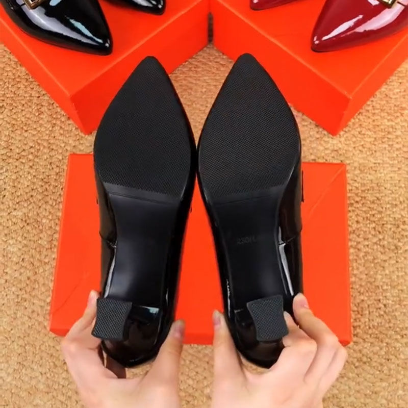 Patent Leather Shoes Pointed Stubby Heels Fashion Women Deep High Heels