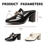 Leather Women's High Heel New Thick Heel Square Head Slipper