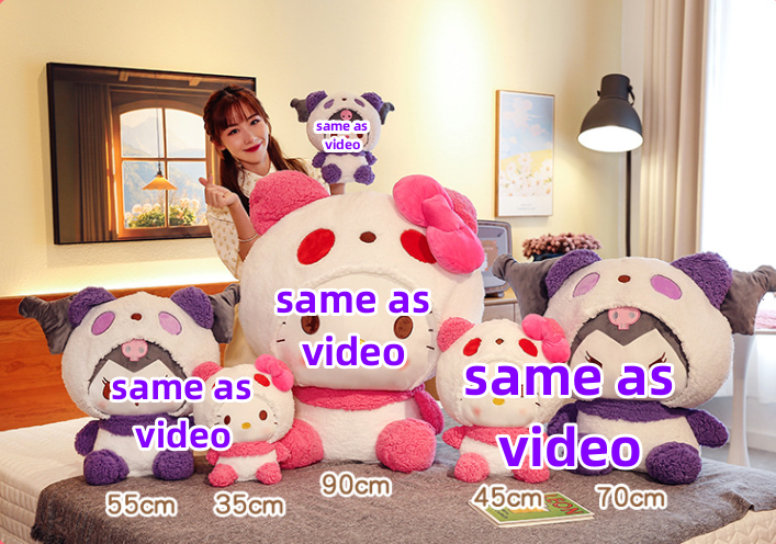 Cute Pink Purple Cat Plush Toys Kitten With Panda Cap Dolls