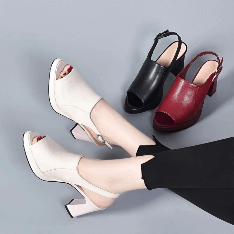 Women's 2023 Summer New Cowhide Thick Heel Sandals