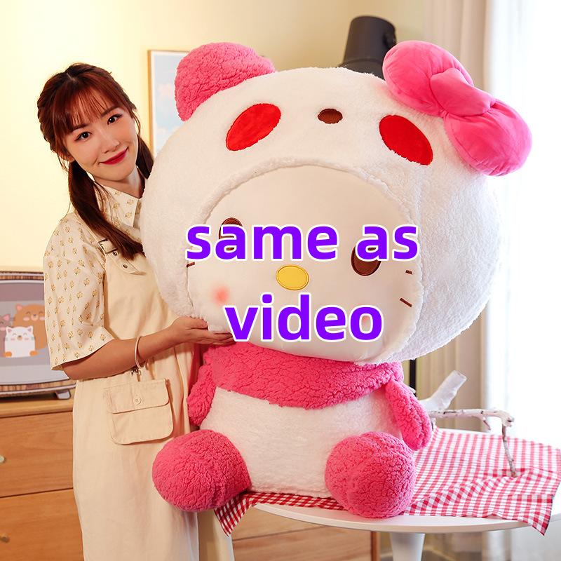 Cute Pink Purple Cat Plush Toys Kitten With Panda Cap Dolls