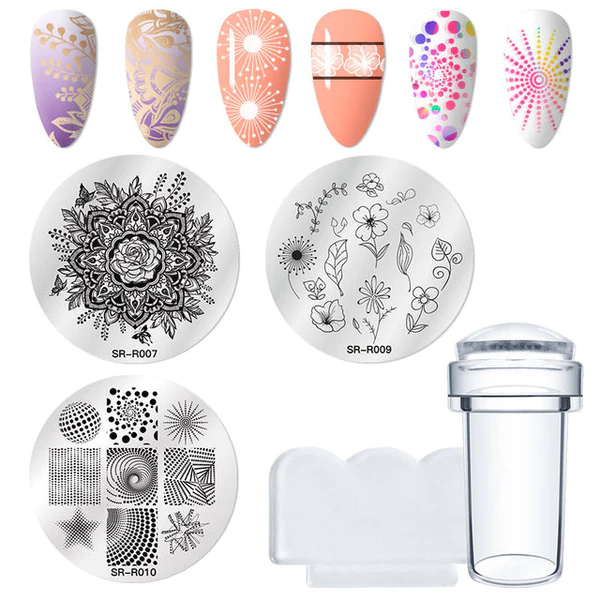7/11Pcs/Set Nail Art Stamp Plate Leaf Marble Texture Flower Geometry Nail Polish Print Jelly Stamper Scrapper Tool