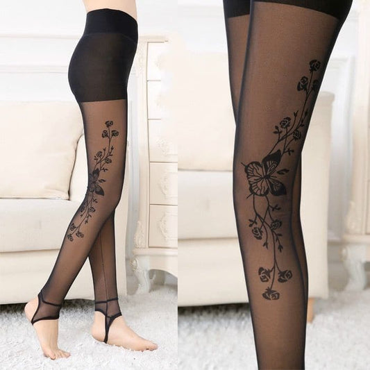 Fleece Large Size High Waist Slim Trousers Fake Flesh Printed Mesh High Elastic Leggings