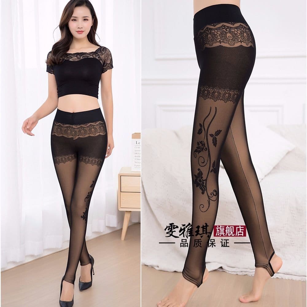 Fleece Large Size High Waist Slim Trousers Fake Flesh Printed Mesh High Elastic Leggings