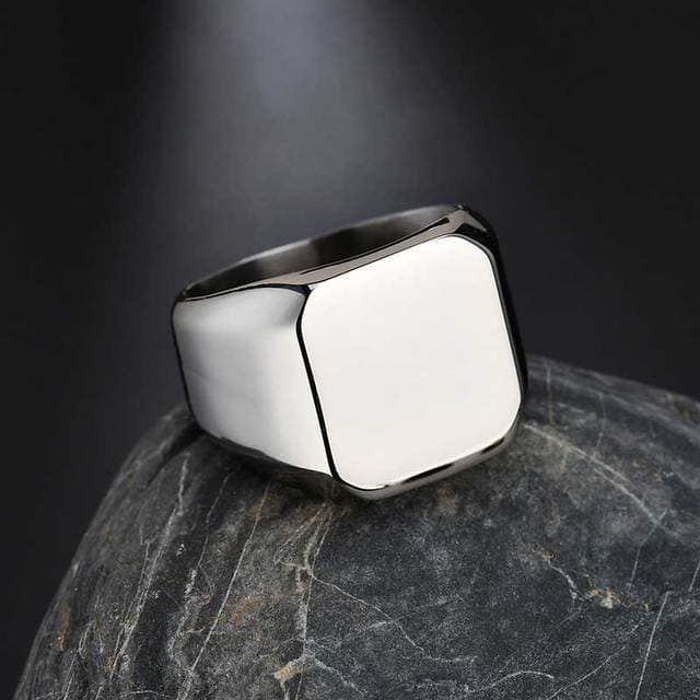 Customized Engrave Signet Ring Square Big Width Band Ring Name Photo Personalized Gift for Biker Jewelry Bague Homme