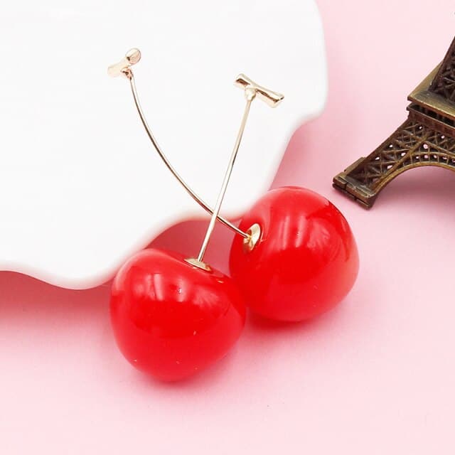 New European and American Fruit Fashion Long Ear Nail Temperament Cherry Cherry Earrings Lady Earrings