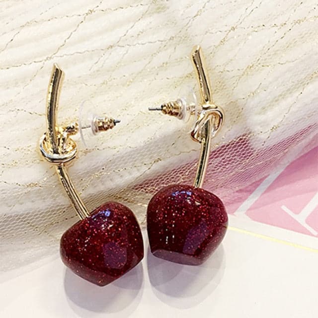 New European and American Fruit Fashion Long Ear Nail Temperament Cherry Cherry Earrings Lady Earrings