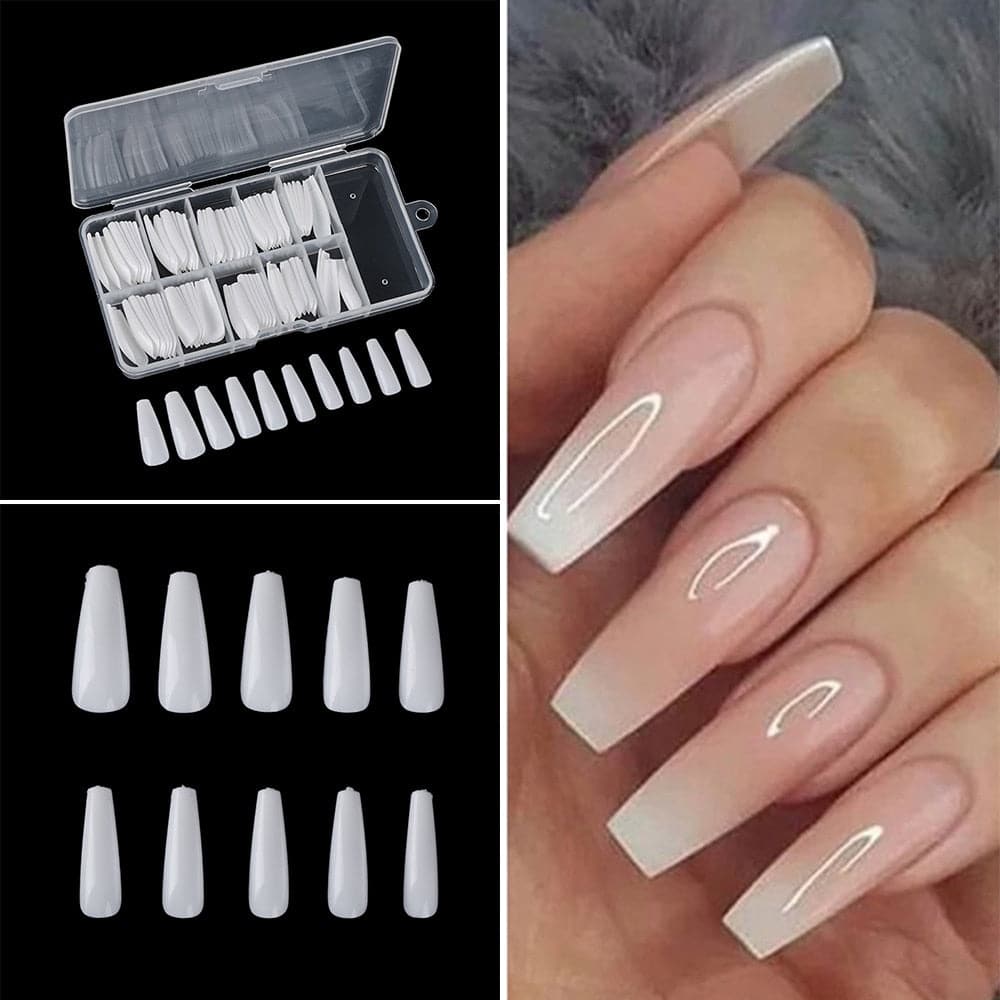 100Pcs/box Full Cover Fake Nail Artificial Press on Long Ballerina False Coffin Nails Art Tips Manicure Tool