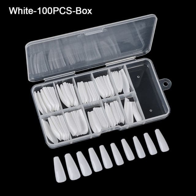 100Pcs/box Full Cover Fake Nail Artificial Press on Long Ballerina False Coffin Nails Art Tips Manicure Tool