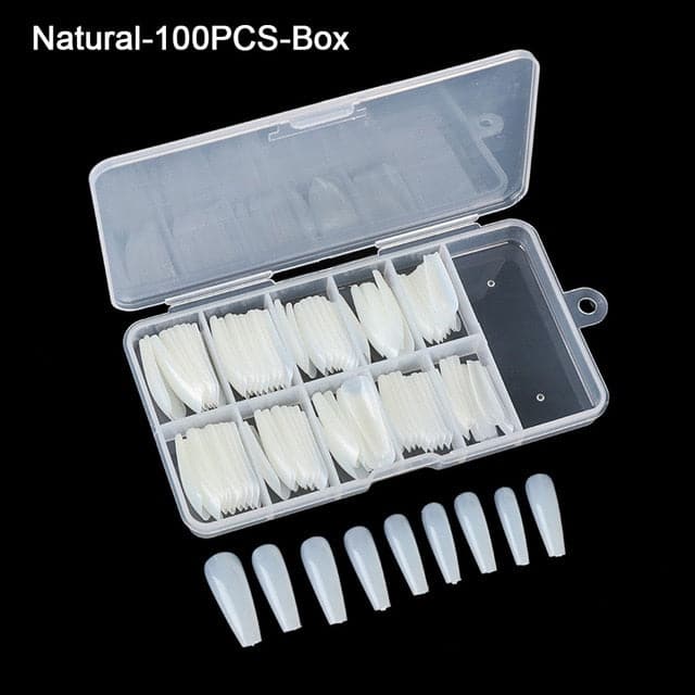 100Pcs/box Full Cover Fake Nail Artificial Press on Long Ballerina False Coffin Nails Art Tips Manicure Tool