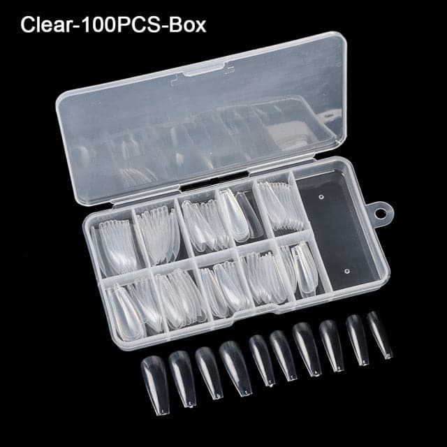 100Pcs/box Full Cover Fake Nail Artificial Press on Long Ballerina False Coffin Nails Art Tips Manicure Tool