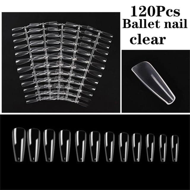 100Pcs/box Full Cover Fake Nail Artificial Press on Long Ballerina False Coffin Nails Art Tips Manicure Tool