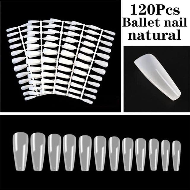 100Pcs/box Full Cover Fake Nail Artificial Press on Long Ballerina False Coffin Nails Art Tips Manicure Tool