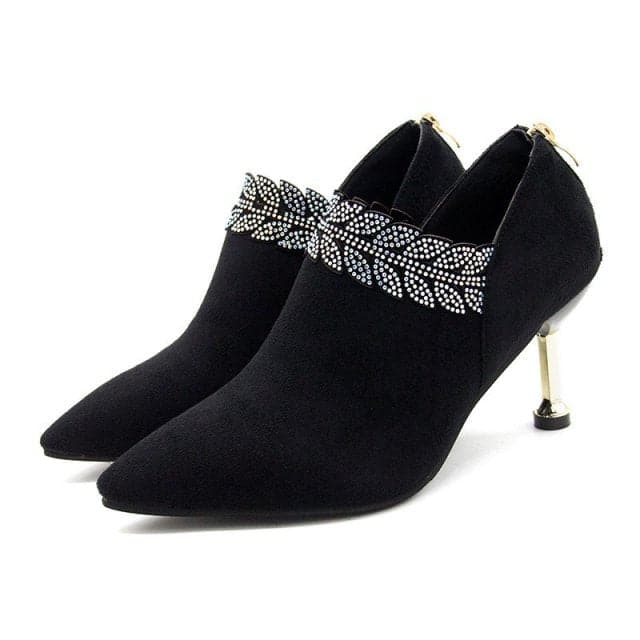 2022 Woman Bare Boots Black Bling Ankle Boots For Women Pointed Toe Dress Shoes High Heels