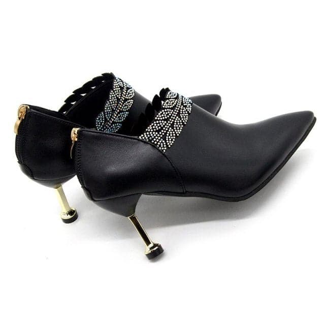 2022 Woman Bare Boots Black Bling Ankle Boots For Women Pointed Toe Dress Shoes High Heels