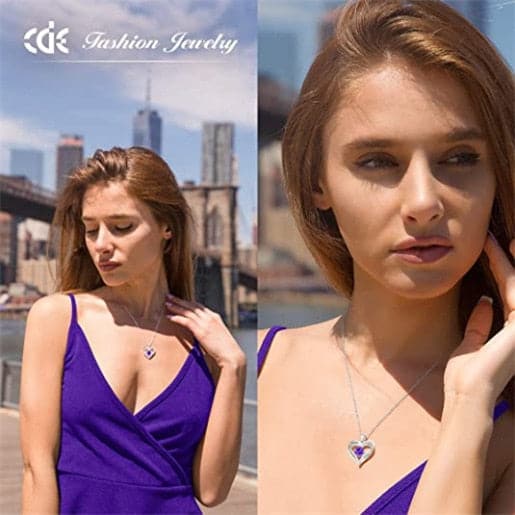 January To December Birthstone Necklace with Heart Inlaid Lettering Necklace for Women Wedding Engagement Party Jewelry
