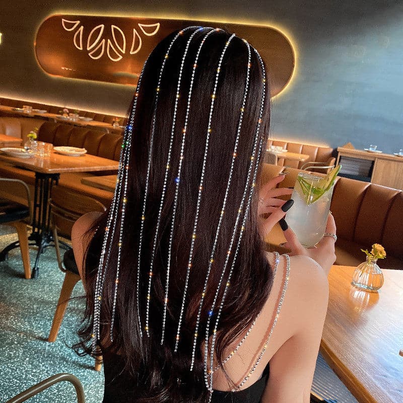 Shine Full Rhinestone Headband for Women Long Tassel Crystal Hair Clip Wedding Party Hair Accessories Jewelry