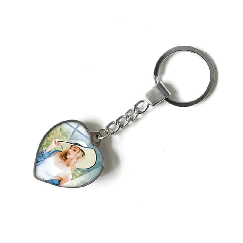 Custom Keychain with Personalized Photo Double Sided Heart Family Couple Gift