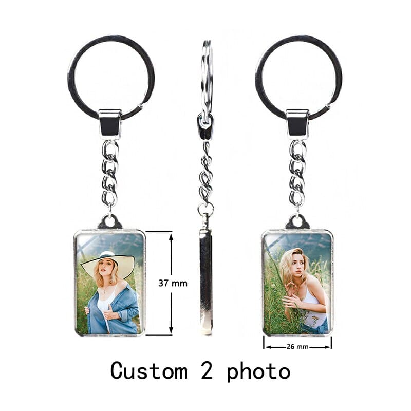 Custom Keychain with Personalized Photo Double Sided Heart Family Couple Gift