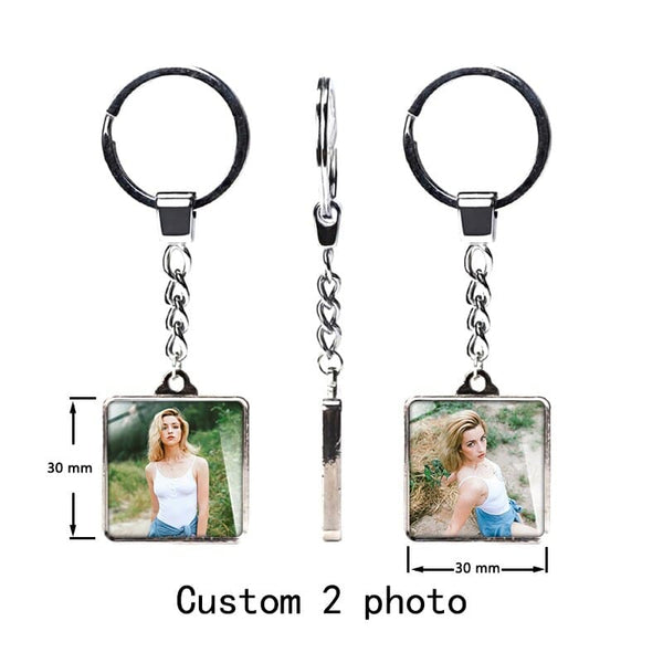 Custom Keychain with Personalized Photo Double Sided Heart Family Couple Gift