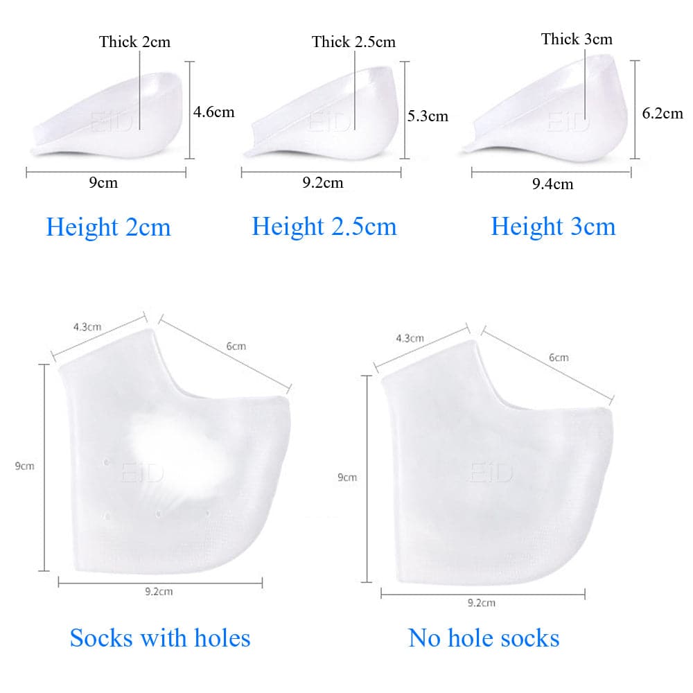 Invisible Height Increase Silicone Socks Gel Heel Pads Orthopedic Arch Support Heel Cushion Soles Insole Foot Massage Unisex