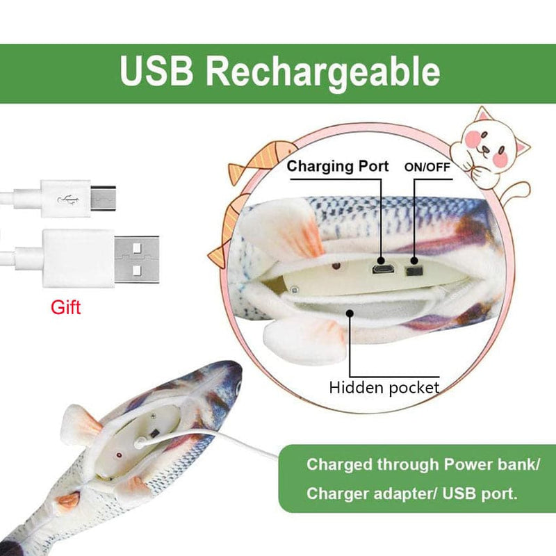 Electronic Pet Cat Toy Electric USB Charging Simulation Fish Toys for Dog Cat Chewing Playing Biting Cat Wagging Toy