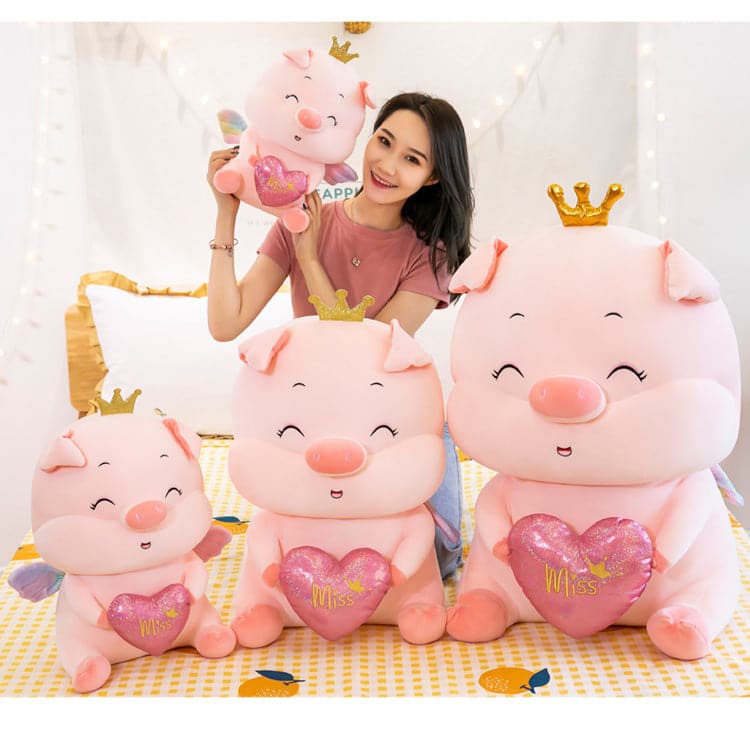 New Style Crown Angel Smile Pig Plush Toy Cute Stuffed Doll
