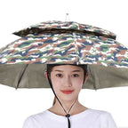 Foldable Double Umbrella Hat Headwear Cap Sun Rain Cap Camping Fishing Caps Sunscreen Shade Umbrella Fishing Hats