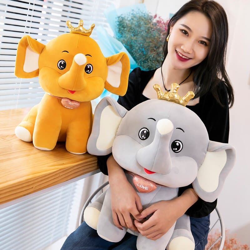 Cute Animals Doll Smile Crown Elephant Plush Toys Soft Stuffed For Kids Gift