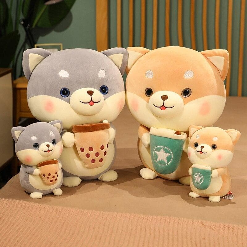 li Cute Milk Tea Shiba Inu Dog Plush Toy Stuffed Soft Touch Long Plush Lifelike Shiba Inu Dog Doll Birthday Gift