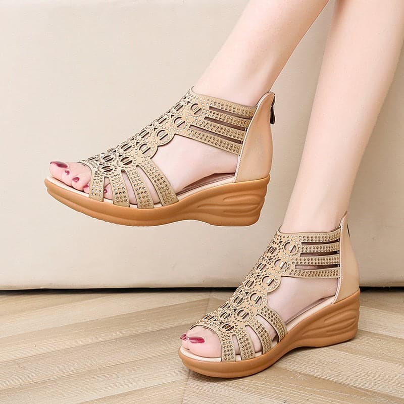 Women's Rome Hollow Out Cyrstal Elegant Zip Shoes