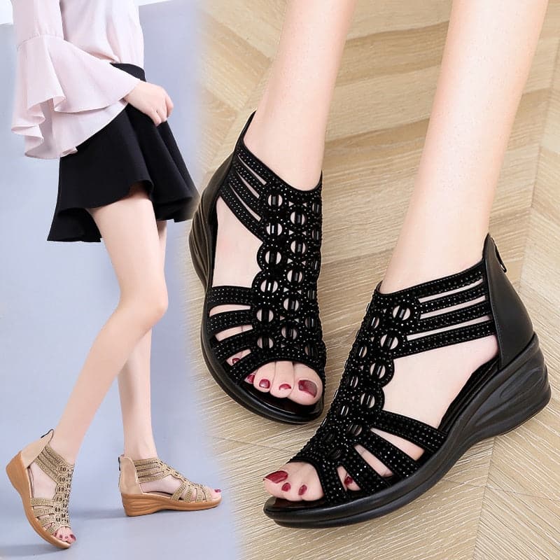 Women's Rome Hollow Out Cyrstal Elegant Zip Shoes