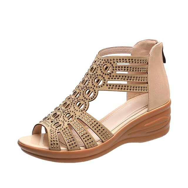 Women's Rome Hollow Out Cyrstal Elegant Zip Shoes