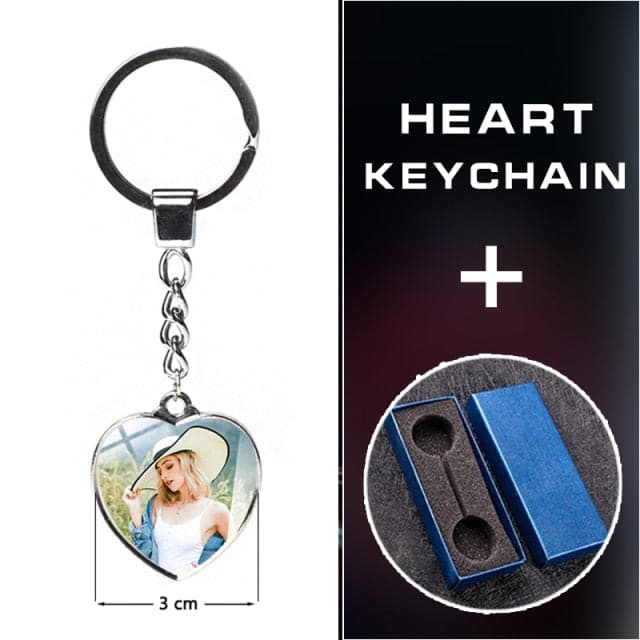 Custom Keychain with Personalized Photo Double Sided Heart Family Couple Gift