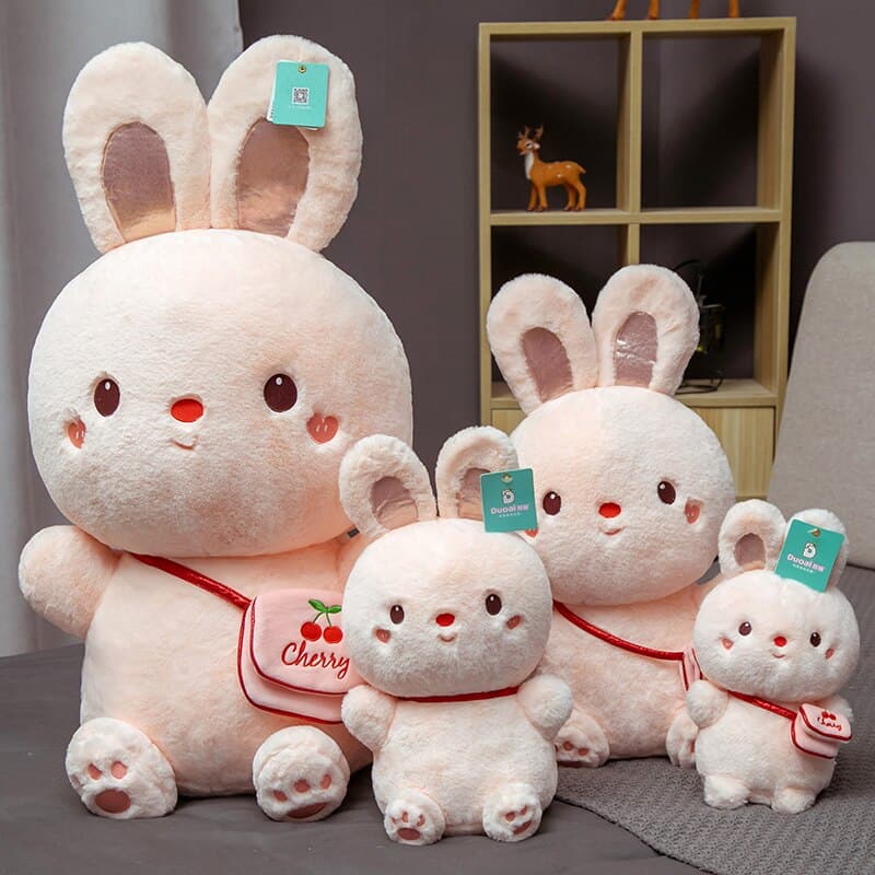 Sweet Sitting Cherry Bunny Plush Toy Rabbit Stuffed Doll Home Decor Birthday Gift