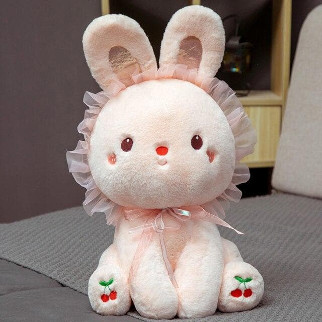 li New Sweet Sitting Cherry Rabbit Lace White Pink Bunny Eyes Open Sleeping Cartoon Animal Girls Christmas Gift